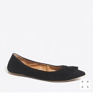 J Crew SUEDE STRETCH TASSEL FLATS black 6
